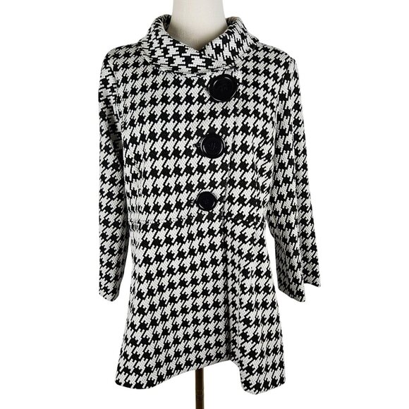 Ali Miles Black & White Houndstooth Button-Up Coat Blazer Sz Small Preppy Flowy - Picture 2 of 12